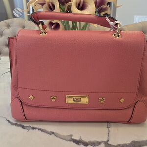 MCM Coral Leather Top-Handle Satchel